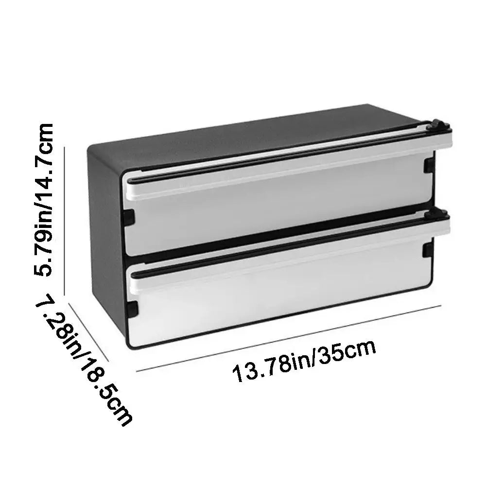 2 in 1 Food Film Dispenser Cutter Refillable Safety Cling Film Cutter Plastic Wrap Organizer Cling Film Storage Holder