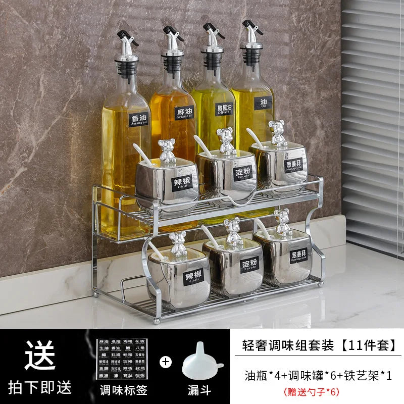 Luxury seasoning box oil bottle combination set kitchen decoration ceramic seasoning jar seasoning oil salt sauce vinegar bottle