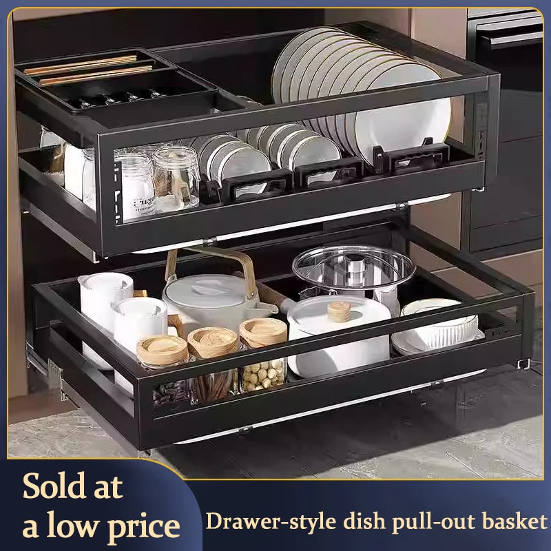 Pull-Out Basket Kitchen Cabinet Multi-Layer Drawer-Type Bowl Rack Drawer-Type Middle Drawer Cabinet Storage Bowls And Dishes