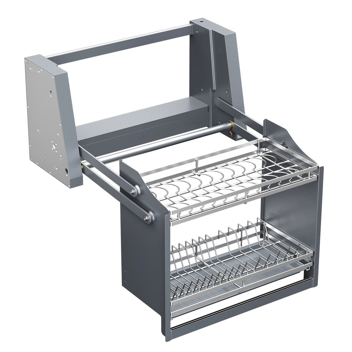 Smart Dish Rack Touch Switch Pull Down Shelf Electric Upper Cabinet Organizer LED Anti-Collision Quiet Kitchen Storage