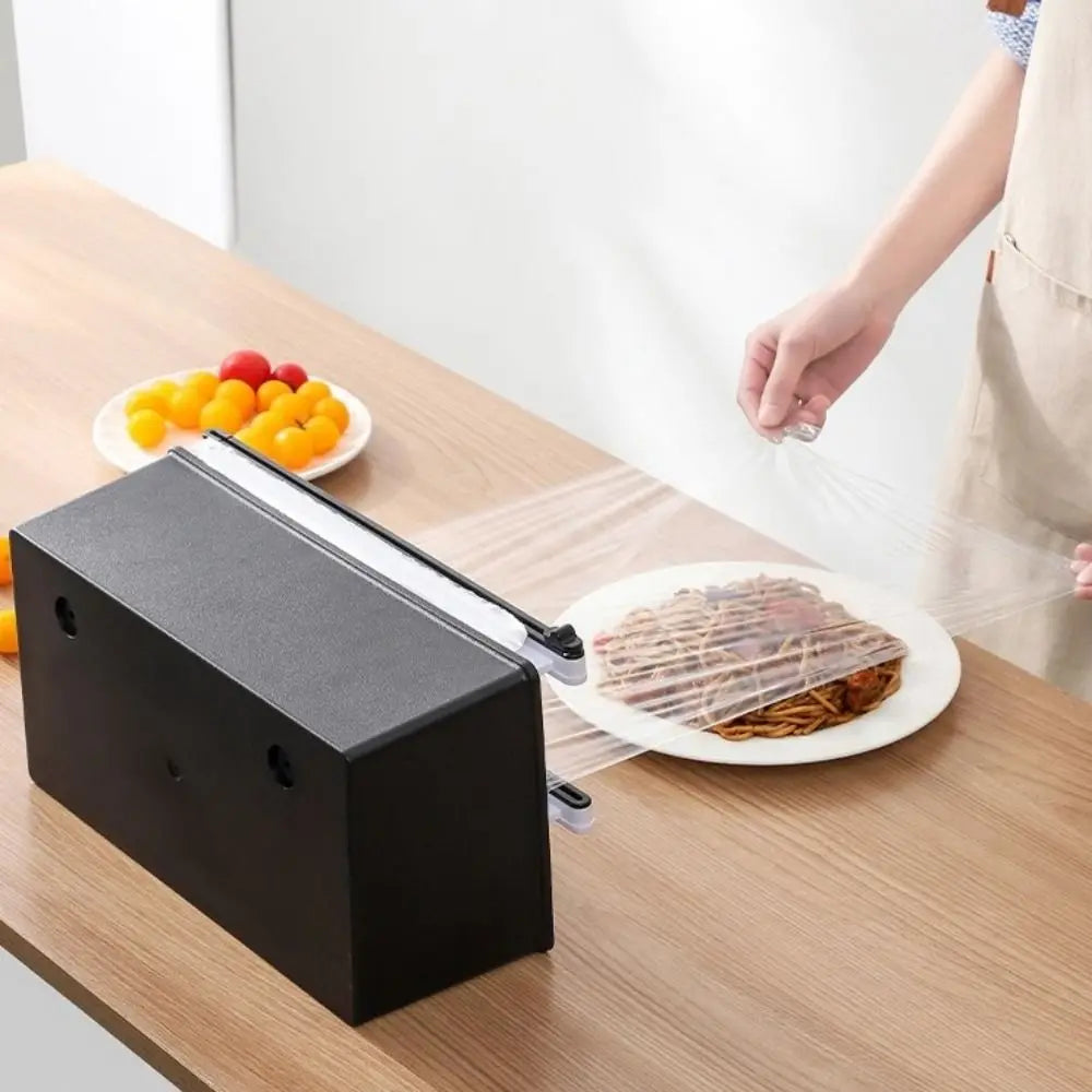 2 in 1 Food Film Dispenser Cutter Refillable Safety Cling Film Cutter Plastic Wrap Organizer Cling Film Storage Holder