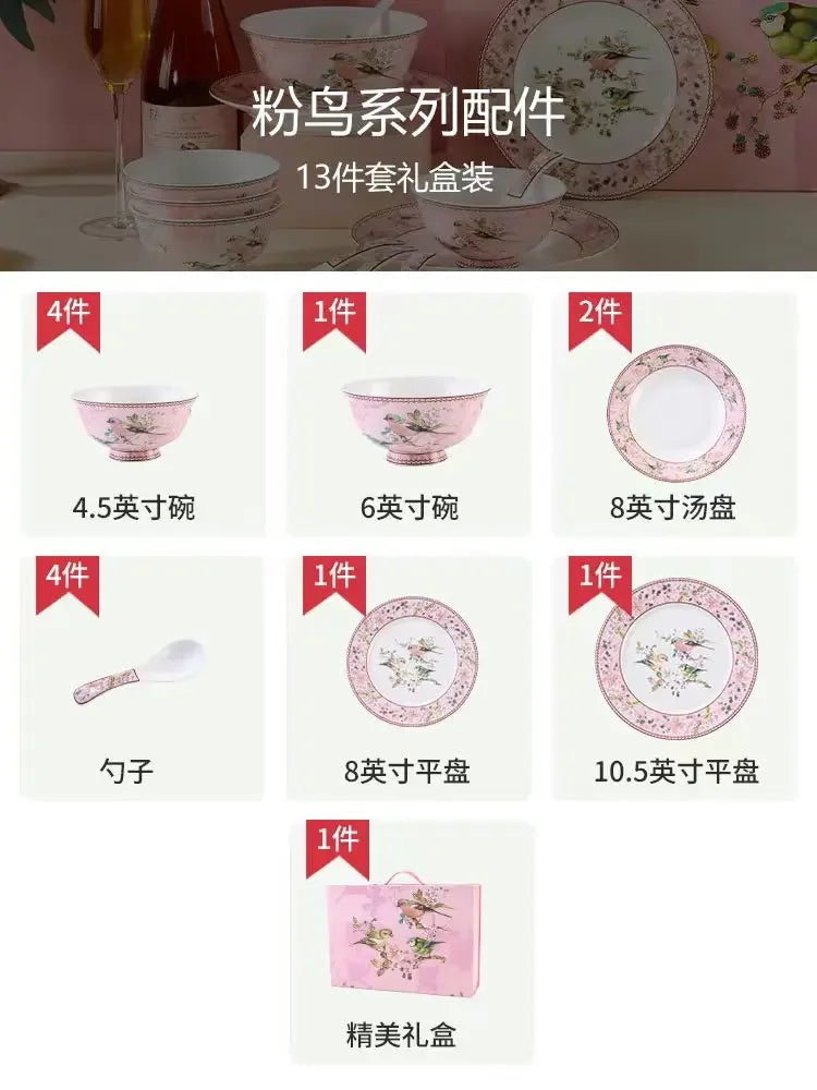 Luxury Dining Room Dinnerware Sets Home Christmas Kitchen Bone China Dinnerware Plates Guests Bajillas De Cocina Dinner Sets