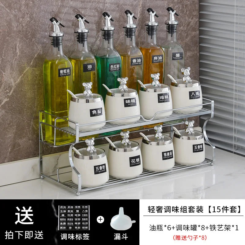 Luxury seasoning box oil bottle combination set kitchen decoration ceramic seasoning jar seasoning oil salt sauce vinegar bottle