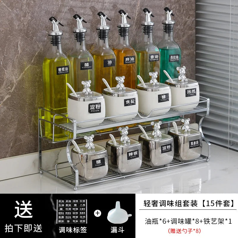 Luxury seasoning box oil bottle combination set kitchen decoration ceramic seasoning jar seasoning oil salt sauce vinegar bottle