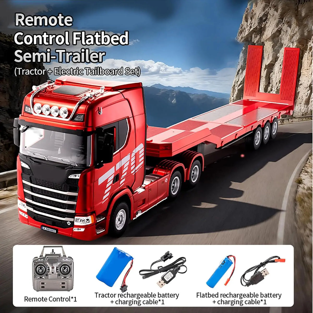19Channels 770S Hobby RC Tractor Truck & Plastic Semi Trailer Flatbed Toys 1/18 Scale Light Sound Effects Remote Control Lorry C