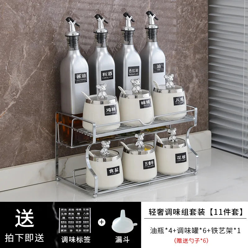 Luxury seasoning box oil bottle combination set kitchen decoration ceramic seasoning jar seasoning oil salt sauce vinegar bottle