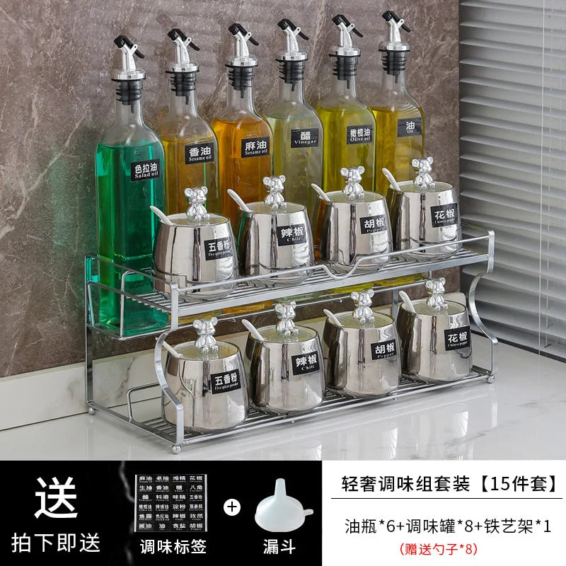 Luxury seasoning box oil bottle combination set kitchen decoration ceramic seasoning jar seasoning oil salt sauce vinegar bottle
